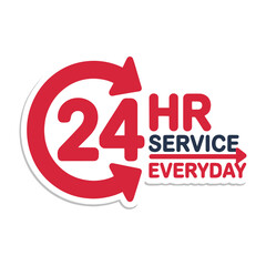 24 Hour Service Icon with Red Circular Arrows and Everyday Tagline for Round-the-Clock Availability Vector