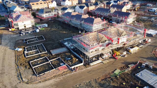 Houses being constructed on a new build housing estate UK