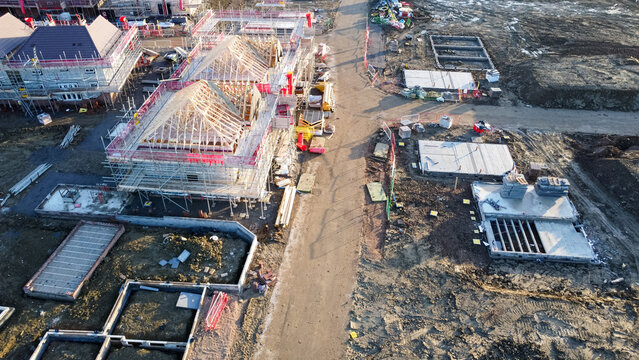 Houses being constructed on a new build housing estate UK