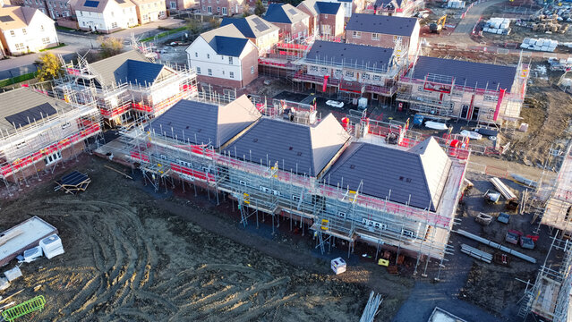 houses being constructed on a new build housing estate, UK