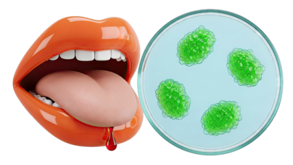 Lips and Medical Petri Dish with Cells