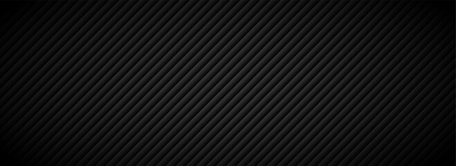 Black technical striped background. Abstract diagonal line pattern texture. Tech carbon stripe design wallpaper. Vector geometric insulation wall concept. Dark slanted linear cover backdrop.