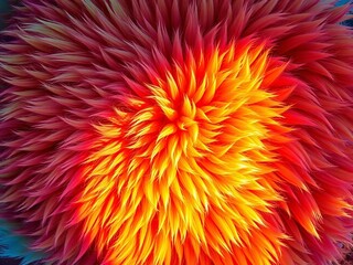 A kaleidoscope of fur, a dog's textured panorama unfurling in electric hues from above,  unique,  animal