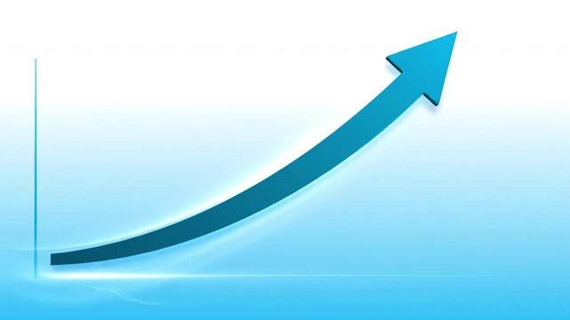 Rising blue arrow light gradient background showing upward growth progress and positive business trend clean minimal infographic style plus blue upward arrow glossy chart background conveying growth