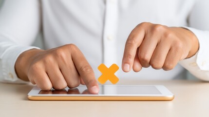 Tax return, Tax filing, Accounting services, IRS compliance, Audit Risk and Correction Process - Hand Pointing at Tax Error Notification on Tablet with Copy Space for Text