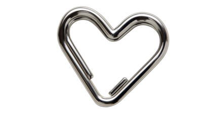 Metal heart shape puzzle piece with shiny silver finish, symbolizing love, connection, and challenge on transparent background
