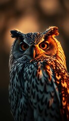 Ancient owl's gaze pierces twilight, wisdom etched in faded monochrome dust ,  wisdom,  timeless