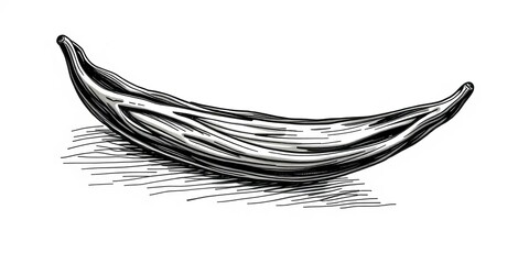 A single vanilla bean, meticulously drawn in a hand-sketch style, showcasing its texture and subtle shading,  line art,  texture