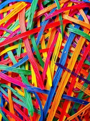 Close-up of energetic, overlapping scribbled lines in a rainbow of colors, evoking pure childish artistic freedom and fun,  expression,  freedom