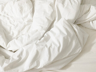 Close up of bedding White sheets with copy space