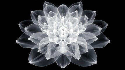 Translucent White Floral Pattern with Delicate Petals Overlapping on a Black Background Creating an Ethereal Effect Ideal for Digital Art