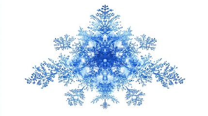 Abstract Digital Snowflake Illustration in Shades of Blue Against White Background