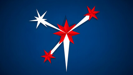 Abstract starburst design with red and white elements on blue background
