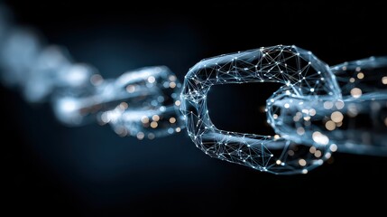 Glowing Chain Links Representing Blockchain Network on Dark Background