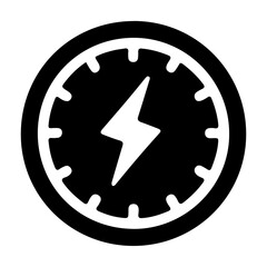 Solid glyph icon of a lightning speed clock