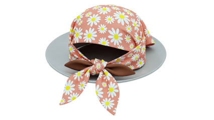 Daisy Patterned Bandana with Bow on a Plate