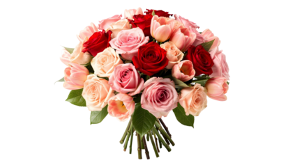 A colorful bouquet of roses, perfect for expressing love and admiration, isolated on transparent background