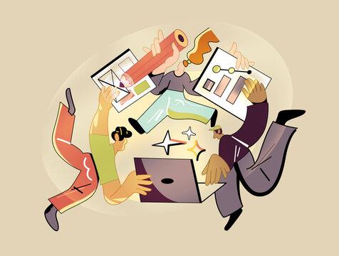 Creative team analyzing data and working on digital project