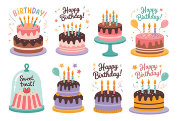 Birthday Cake Illustration &ndash; Colorful Cartoon Vector with Candles