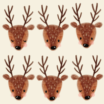 Cute festive watercolor Reindeer illustration