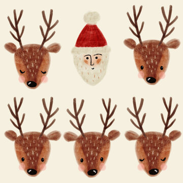 Cute Santa and festive Reindeer illustration