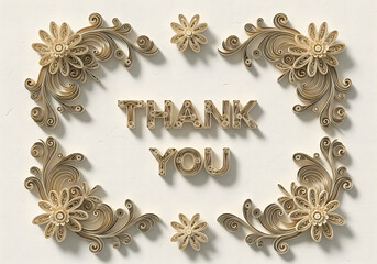 Paper Quilling Style of Ornamental Floral Frame Thanks