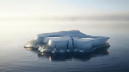 Serene iceberg floating in calm ocean waters during sunrise