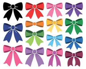 Colorful Bows and Ribbons Set, Gift Wrapping Elements and Decorative Accessories