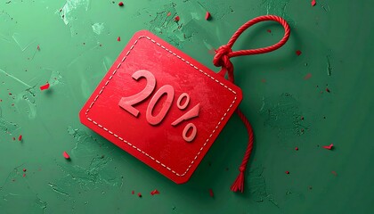 Red price tag with "20%" on a textured green background
