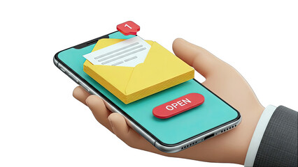 Smartphone with new email notification and open button