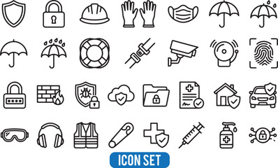 Comprehensive Safety and Security Line Icons Set Vector illustration