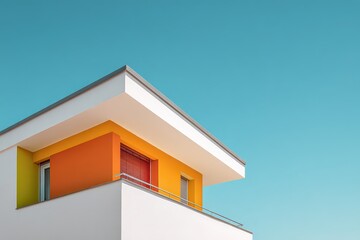 Modern Architectural Exterior With Vivid Colors Against Clear Blue Sky