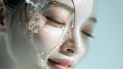 洗顔する美しい女性の美肌と清潔感。美容・コスメ・スキンケア広告用写真