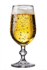 Isolated Champagne Glass with Refreshing Bubbles and Condensation Against White Background