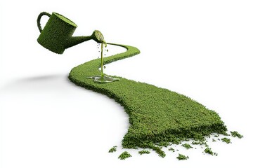 Pixelated Watering Can Pouring Green Pixels Forming Stream Against White Background