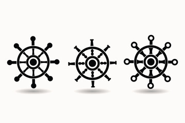 Obraz premium Steering wheel icon set inspired by nautical and maritime navigation. Ideal for sailing themes, marine design, travel graphics, and control or direction concepts.