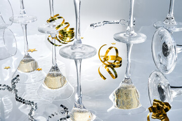 Celebration Glasses With Sparkling Drink and Festive Decorations