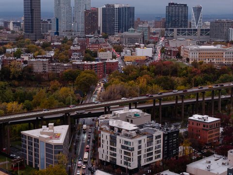 Jersey City traffic and highway in autumn
