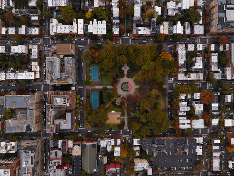 Overhead view of Hamilton park in Jersey City
