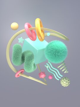3D Abstract Shapes and Textures in Playful Composition