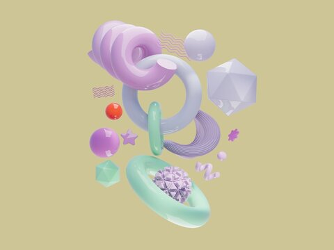 Colorful Abstract Shapes and Forms Suspended in Space