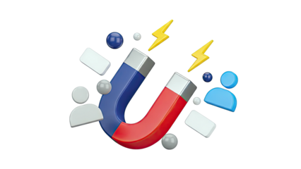 Magnet attracting people icons and lightning bolts