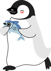 Cute Cartoon Penguin Carrying a Large Fish Illustration for Penguin Day
