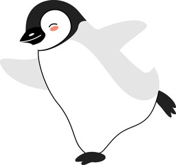 Cute Cartoon Baby Penguin Dancing and Waving Illustration for Penguin Day