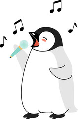 Cute Cartoon Penguin Rockstar Singing with Microphone Illustration