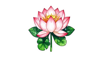 A detailed, stylized, pink lotus flower illustration on a black background