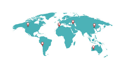 Fototapeta premium World map vector with location pointers showing global destinations