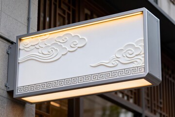 Illuminated decorative signboard with cloud motifs