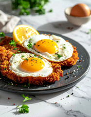 Beef schnitzel with yolk egg