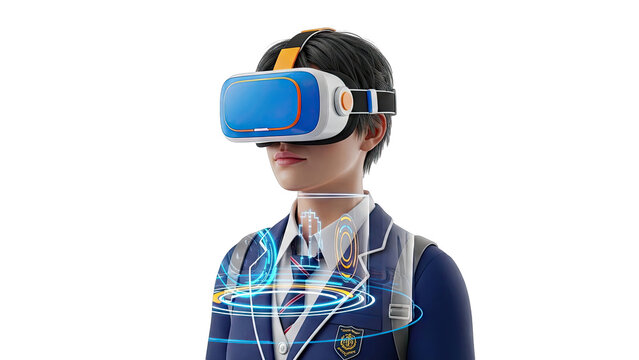 Student in VR headset experiencing augmented reality overlay - Powered by Adobe